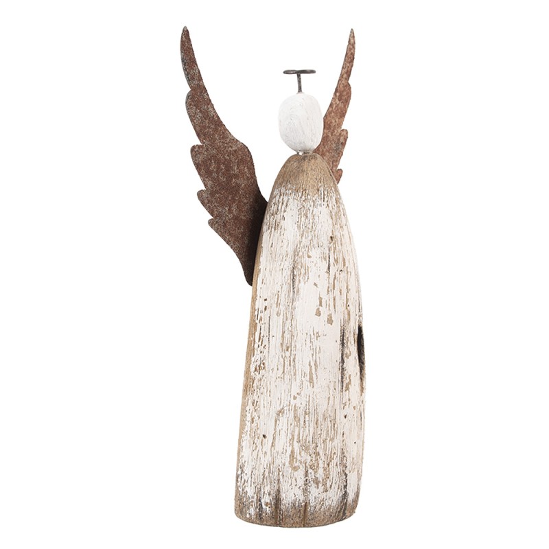 Clayre & Eef Dekorationsfigur Engel 14x5x26 cm Weiß Braun Holz Keine Form
