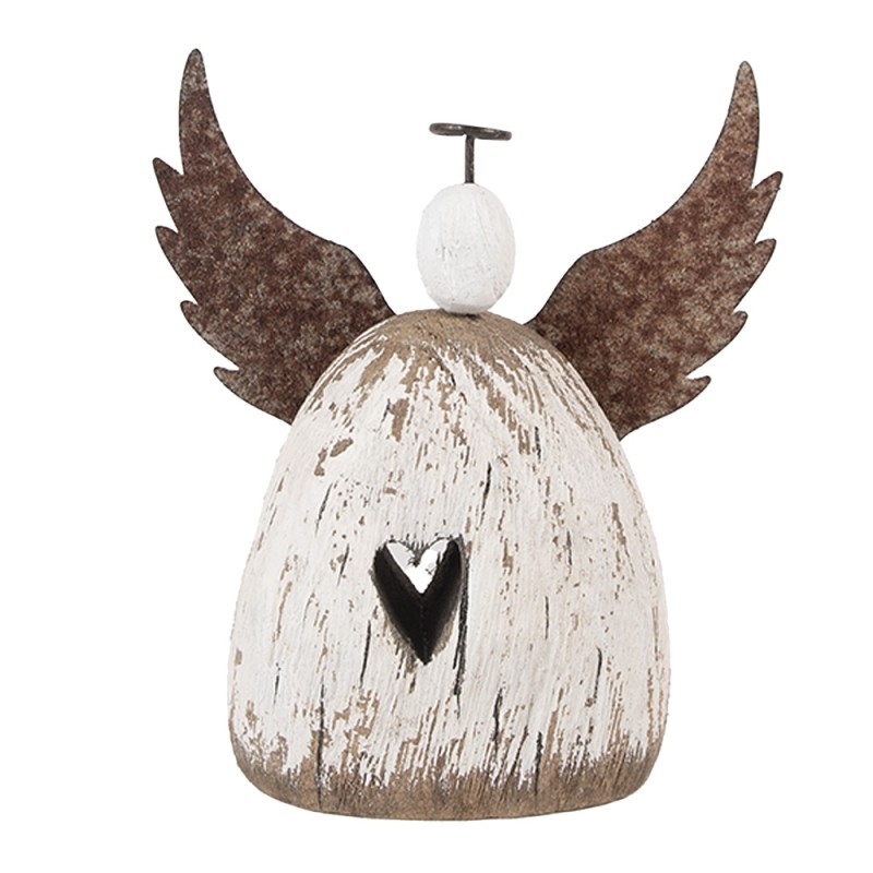 Clayre & Eef Image de décoration Ange 13x5x14 cm Blanc Marron Bois Aucune forme