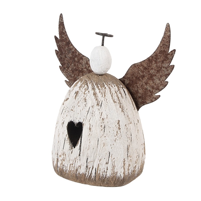 Clayre & Eef Image de décoration Ange 13x5x14 cm Blanc Marron Bois Aucune forme