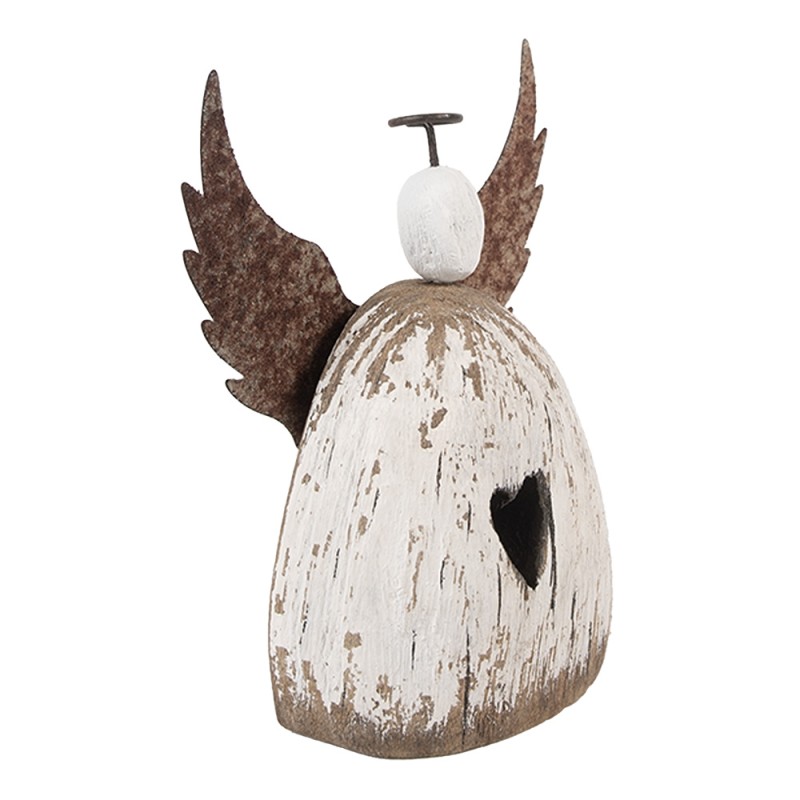 Clayre & Eef Image de décoration Ange 13x5x14 cm Blanc Marron Bois Aucune forme