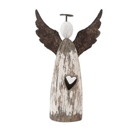 Clayre & Eef Statuetta decorativa Angelo 7x3x12 cm Bianco Marrone Legno Nessuna forma