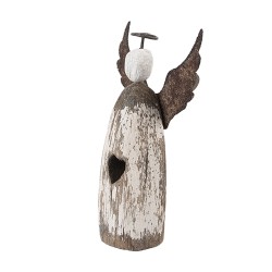 Clayre & Eef Statuetta decorativa Angelo 7x3x12 cm Bianco Marrone Legno Nessuna forma