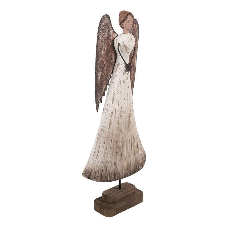 Clayre & Eef Decoratie Beeld Engel 19x6x42 cm Wit Bruin Hout Geen vorm