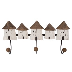 Clayre & Eef Portemanteau mural 38x8x19 cm Blanc Marron Bois Aucune forme Maisons