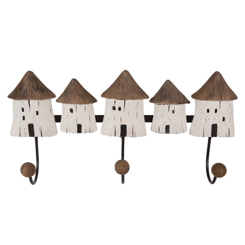 Clayre & Eef Portemanteau mural 38x8x19 cm Blanc Marron Bois Aucune forme Maisons