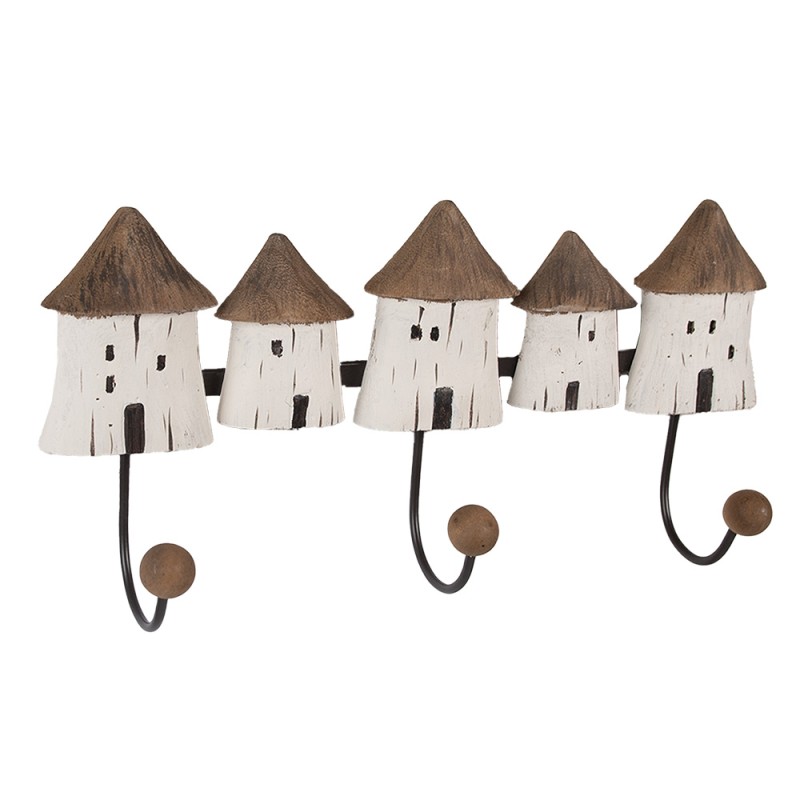 Clayre & Eef Portemanteau mural 38x8x19 cm Blanc Marron Bois Aucune forme Maisons