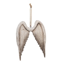 Clayre & Eef Pendentif de décoration Ailes 20x3x27 cm Blanc Marron Bois Aucune forme
