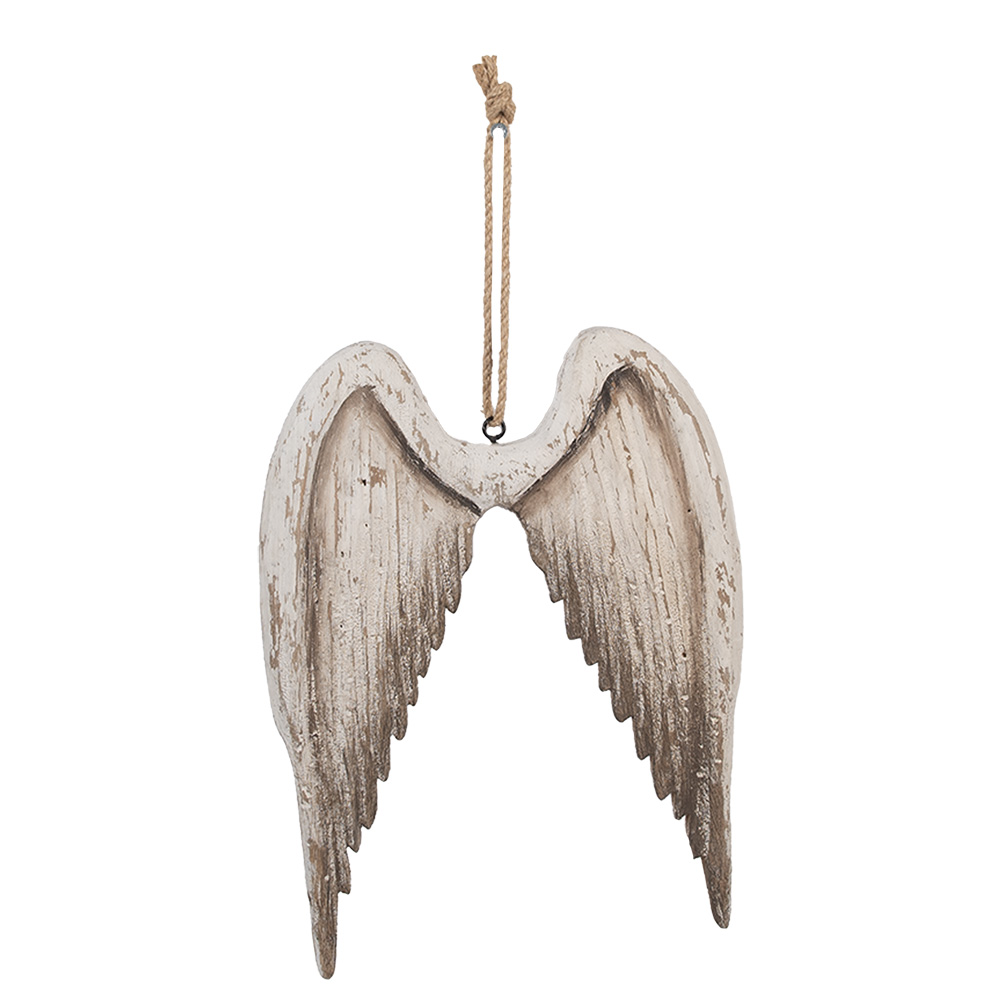 Clayre&Eef Decoratie Hanger Vleugels 21x3x28 cm Wit Bruin Hout afbeelding