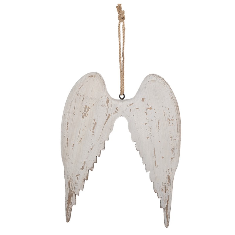 Clayre & Eef Pendentif de décoration Ailes 20x3x27 cm Blanc Marron Bois Aucune forme