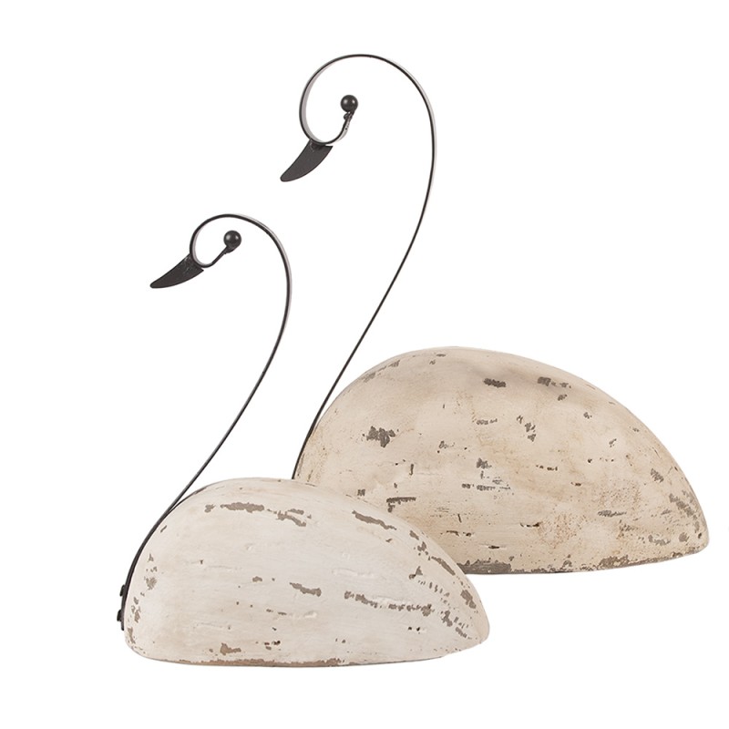 Clayre & Eef Décoration de Noël Image Cygne 17x8x19 cm Blanc Bois Aucune forme