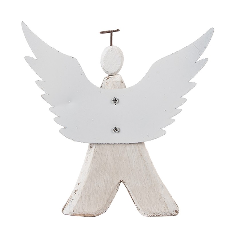 Clayre & Eef Dekorationsfigur Engel 14x4x15 cm Weiß Braun Holz Keine Form