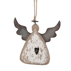 Clayre & Eef Pendentif de décoration Ange 10x2x10 cm Marron Blanc Bois Aucune forme