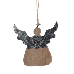 Clayre & Eef Pendentif de décoration Ange 10x2x10 cm Marron Blanc Bois Aucune forme