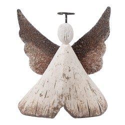 Clayre & Eef Statuetta decorativa Angelo 8x3x9 cm Bianco Marrone Legno Nessuna forma