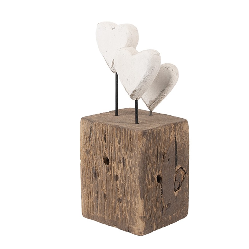 Clayre & Eef Image de décoration Coeurs 7x6x15 cm Blanc Marron Bois Aucune forme
