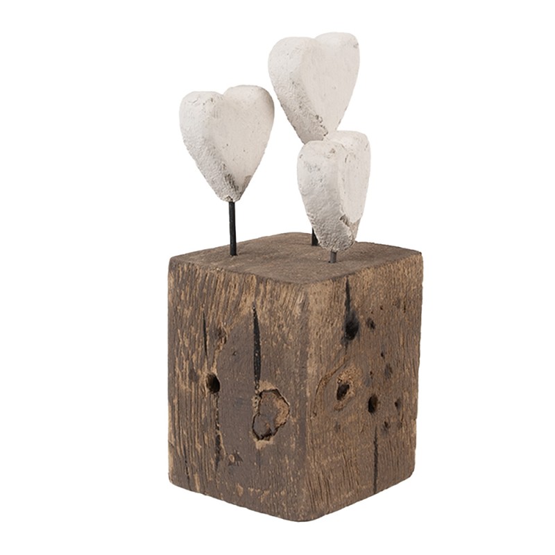 Clayre & Eef Image de décoration Coeurs 7x6x15 cm Blanc Marron Bois Aucune forme