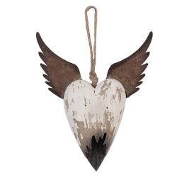 Clayre & Eef Pendentif de décoration Coeur 17x3x20 cm Blanc Marron Bois Aucune forme