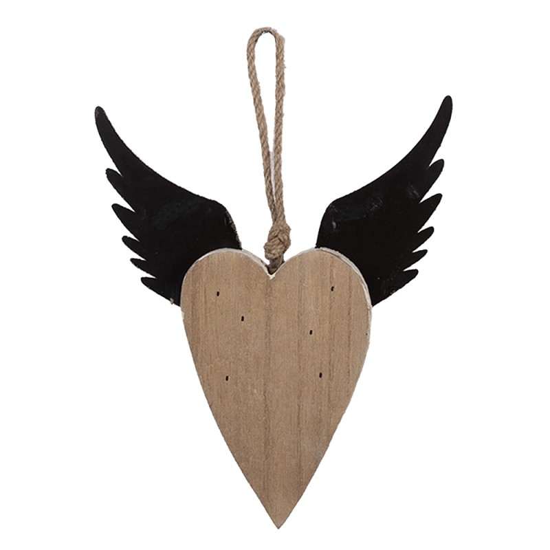 Clayre & Eef Pendentif de décoration Coeur 17x3x20 cm Blanc Marron Bois Aucune forme