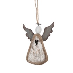 Clayre & Eef Deko-Anhänger Engel 9x2x13 cm Braun Weiß Holz
