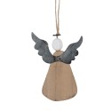 Clayre & Eef Deko-Anhänger Engel 9x2x13 cm Braun Weiß Holz