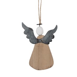 Clayre & Eef Deko-Anhänger Engel 9x2x13 cm Braun Weiß Holz