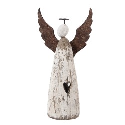 Clayre & Eef Statuetta decorativa Angelo 9x4x18 cm Bianco Marrone Legno Nessuna forma