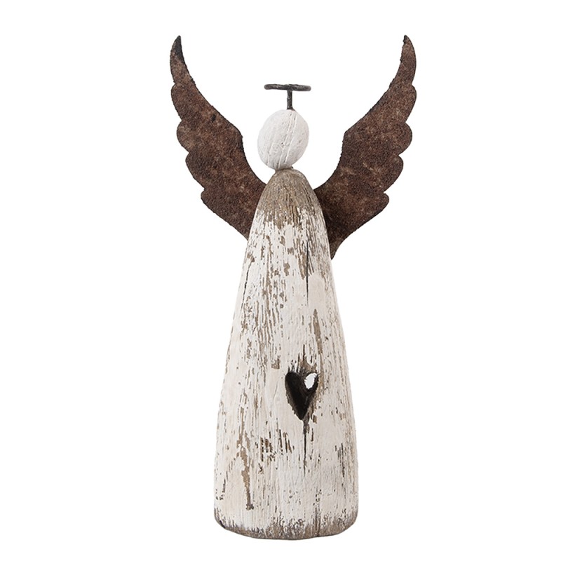 Clayre & Eef Statuetta decorativa Angelo 9x4x18 cm Bianco Marrone Legno Nessuna forma