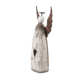 Clayre & Eef Statuetta decorativa Angelo 9x4x18 cm Bianco Marrone Legno Nessuna forma