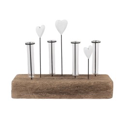 Clayre & Eef Glazen Vaasjes in Houder 30x9x25 cm Bruin Hout Geen vorm