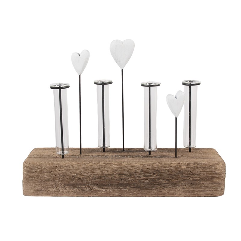 Clayre & Eef Glazen Vaasjes in Houder 30x9x25 cm Bruin Hout Geen vorm