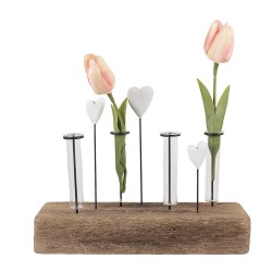 Clayre & Eef Glazen Vaasjes in Houder 30x9x25 cm Bruin Hout Geen vorm