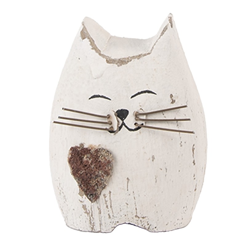 Clayre & Eef Image de décoration Chat 6x4x7 cm Blanc Marron Bois Aucune forme