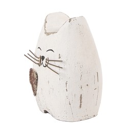 Clayre & Eef Image de décoration Chat 6x4x7 cm Blanc Marron Bois Aucune forme