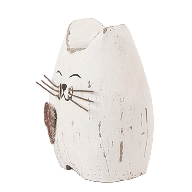 Clayre & Eef Image de décoration Chat 6x4x7 cm Blanc Marron Bois Aucune forme