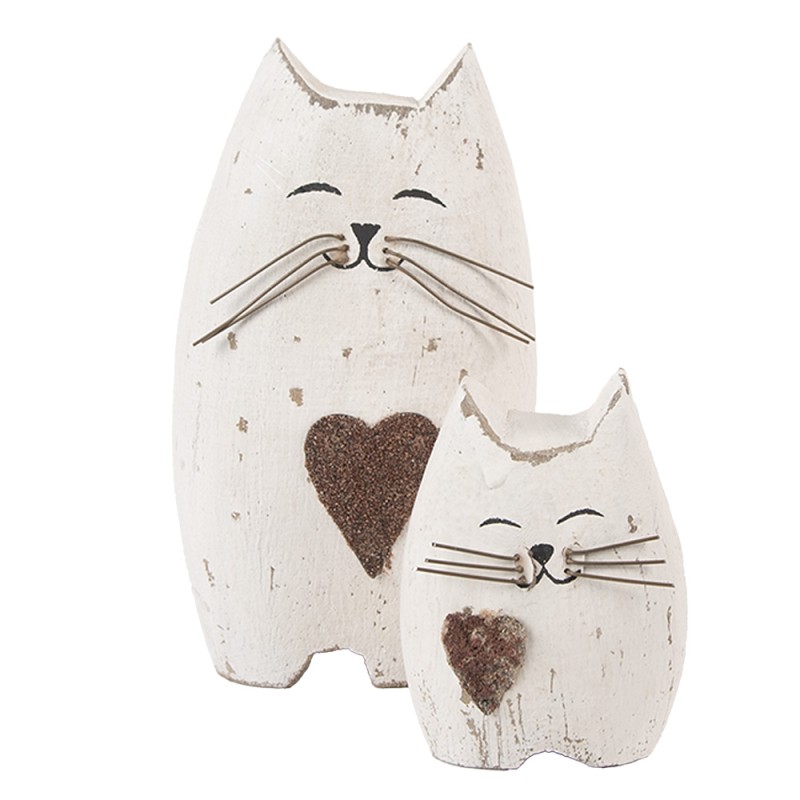 Clayre & Eef Image de décoration Chat 6x4x7 cm Blanc Marron Bois Aucune forme