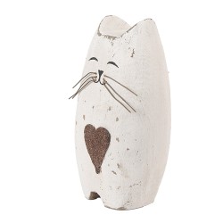 Clayre & Eef Image de décoration Chat 8x6x14 cm Blanc Marron Bois Aucune forme