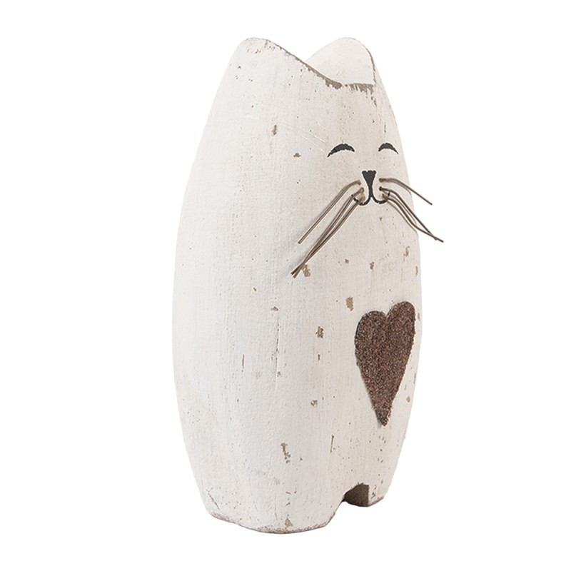 Clayre & Eef Image de décoration Chat 8x6x14 cm Blanc Marron Bois Aucune forme