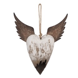 Clayre & Eef Pendentif de décoration Coeur 25x4x30 cm Blanc Marron Bois Aucune forme