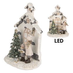 Clayre & Eef Décoration de Noël avec lumières LED Maison 16x9x21 cm Beige Plastique Aucune forme