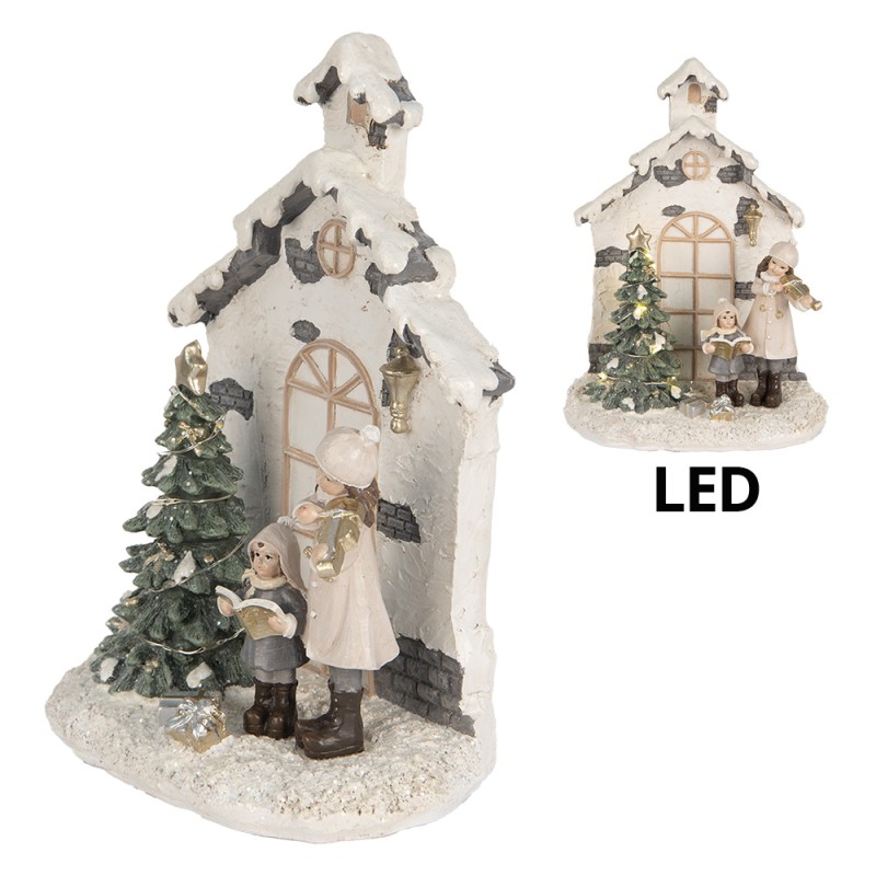 Clayre & Eef Décoration de Noël avec lumières LED Maison 16x9x21 cm Beige Plastique Aucune forme