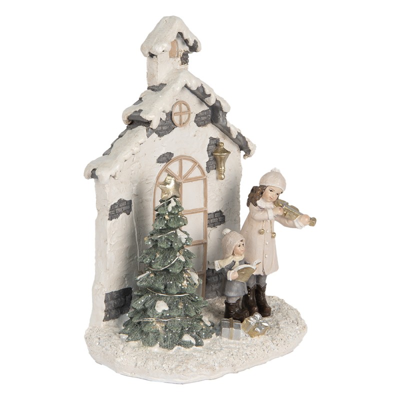 Clayre & Eef Décoration de Noël avec lumières LED Maison 16x9x21 cm Beige Plastique Aucune forme