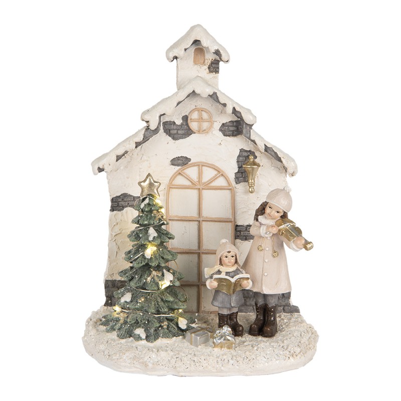 Clayre & Eef Décoration de Noël avec lumières LED Maison 16x9x21 cm Beige Plastique Aucune forme