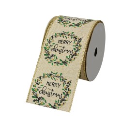 Clayre & Eef Christmas ribbon 63 mm x 5 m Beige Synthetic