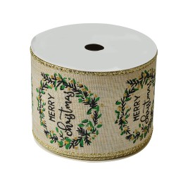 Clayre & Eef Christmas ribbon 63 mm x 5 m Beige Synthetic