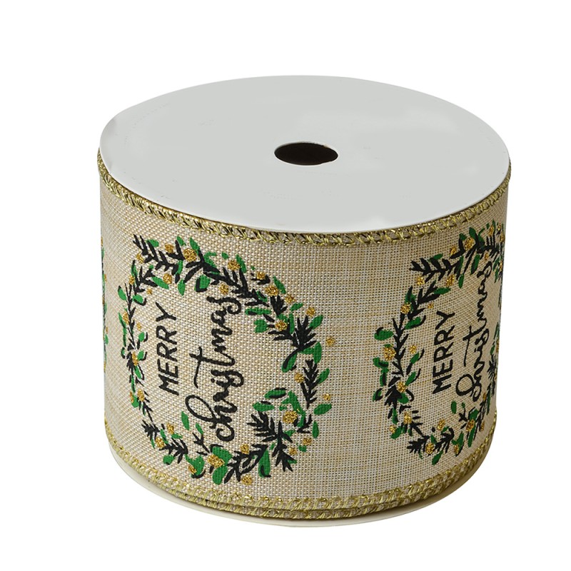 Clayre & Eef Christmas ribbon 63 mm x 5 m Beige Synthetic