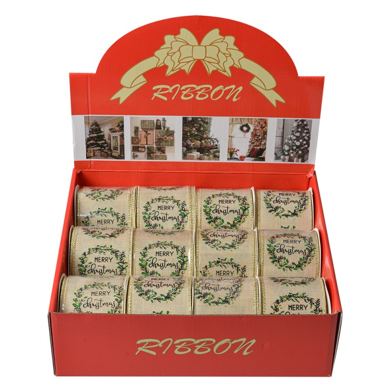 Clayre & Eef Christmas ribbon 63 mm x 5 m Beige Synthetic