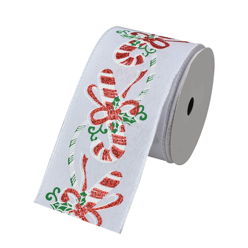 Clayre & Eef Weihnachtsband 63 mm x 5 m Weiß Synthetisch