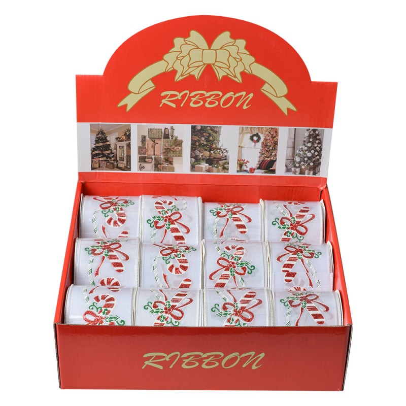 Clayre & Eef Weihnachtsband 63 mm x 5 m Weiß Synthetisch