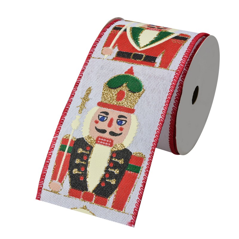 Clayre & Eef Christmas ribbon 63 mm x 5 m White Synthetic
