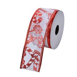 Clayre & Eef Christmas ribbon 38 mm White Red Synthetic